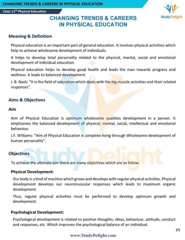 Class 11 Physical Education Short Notes 2025-2026 | Digital eBook (PDF)