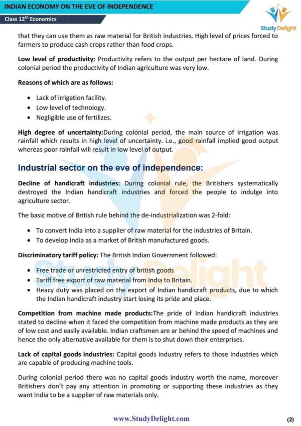 Class 12 Economics: Indian Economic Development Short Notes 2025-2026 | Digital eBook (PDF)
