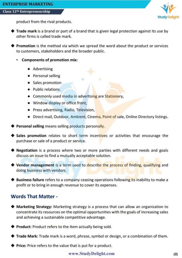 Class 12 Entrepreneurship Short Notes 2025-2026 | Digital eBook (PDF)