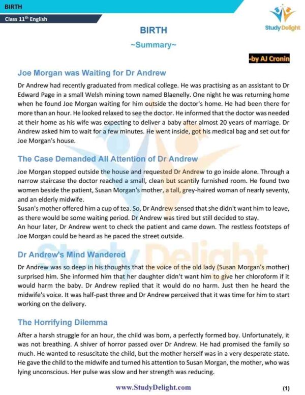 Class 11 English (Snapshots) Short Notes 2025-2026 | Digital eBook (PDF)