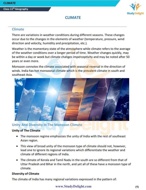 Class 11 Geography: India Physical Environment Short Notes 2025-2026 | Digital eBook (PDF)